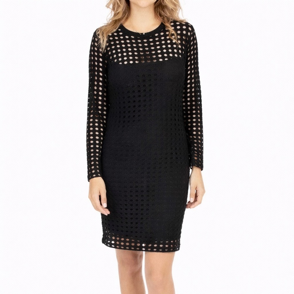 T by Alexander Wang M Net Black Dress 0235 Circle Hole Long Sleeve medium lined